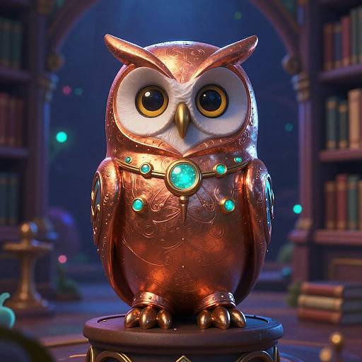 Wise Owl Alchemist in Bioluminescent Library