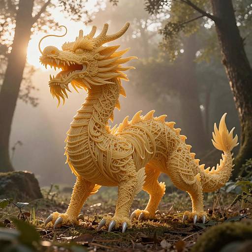 Spaghetti Dragon in Foggy Forest Scene