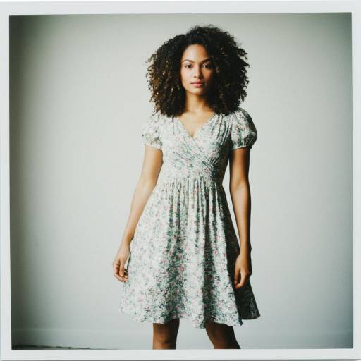 Woman in Mid-Length Floral Dress with Natural Curly Hair