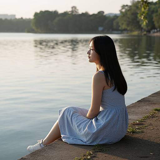 Young Woman by Morning Lake