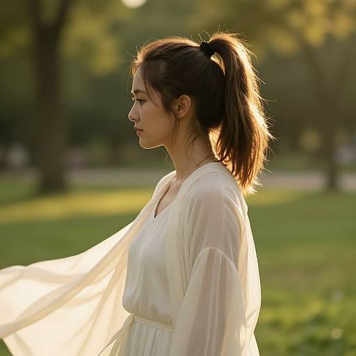 Sunlit Woman with High Ponytail