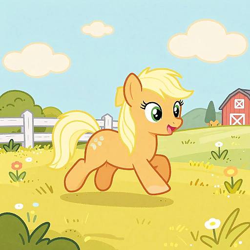 Colorful Cartoon Pony in Sunlit Field