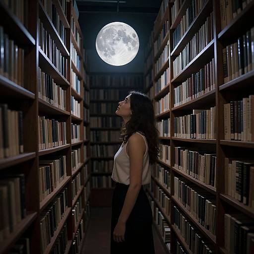 Ethereal Moonlit Library Scene