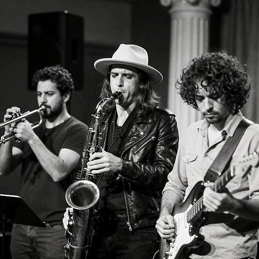 Dynamic Black and White Stage Musicians