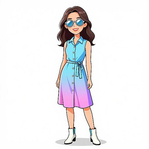 Smiling Woman in Ombre Summer Dress