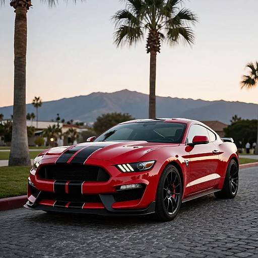 Red Ford Mustang GT at Twilight