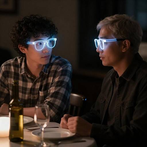 Dimly Lit Conversation Over Glowing Glasses