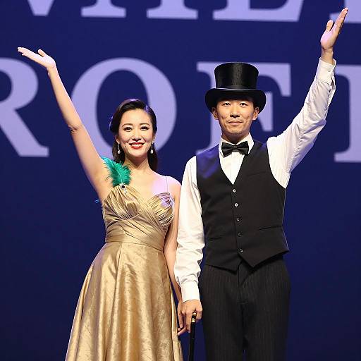 Man and Woman on Stage Waving