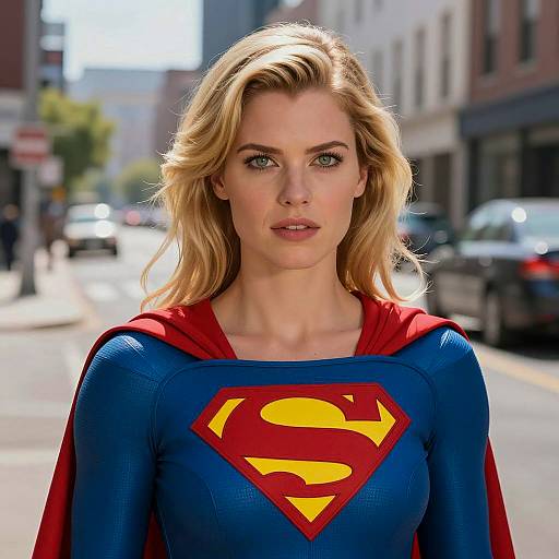 Blonde Woman in Supergirl Costume on Street