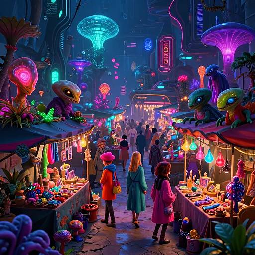 Vibrant Alien Sci-Fi Marketplace Scene