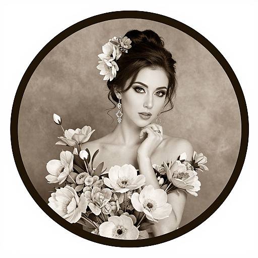 Sepia Floral Woman Vignette