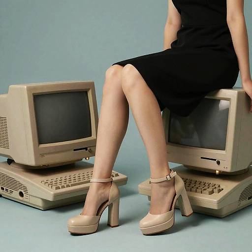 Vintage Computer with Stylish Woman