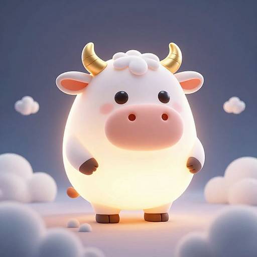 Whimsical Glowing Cow in Clouds