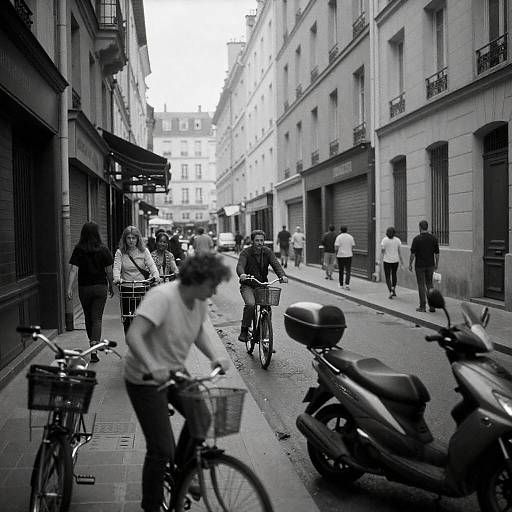 Crowded Paris Alley — High-Contrast B/W Photo