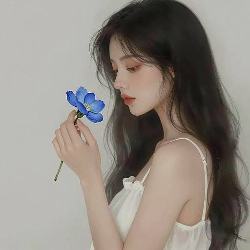 Woman Holding Blue Flower Illustration