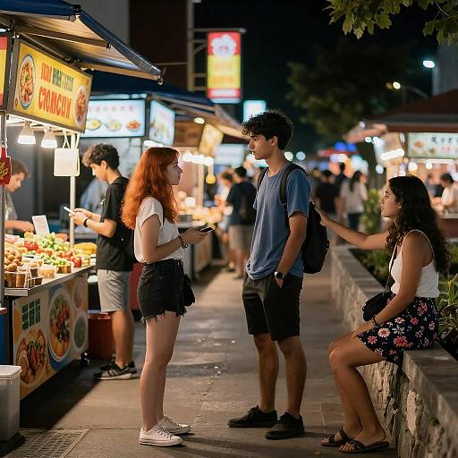 Neon Night Market with Young Friends