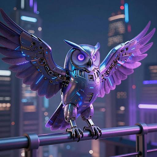 Futuristic Robotic Owl in Cyberpunk City