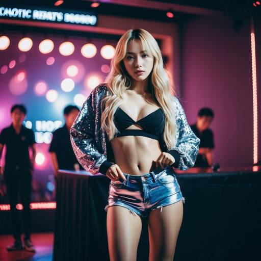 Young woman in silver shorts posing in nightclub