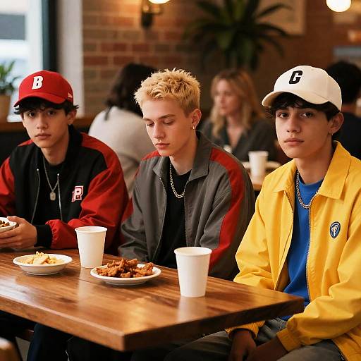 Casual Dining: Three Friends At Table