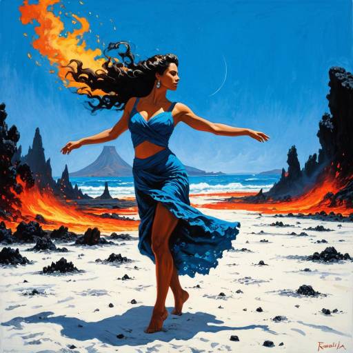 Rosalía Goddess of Fire Dancing on Volcanic Beach