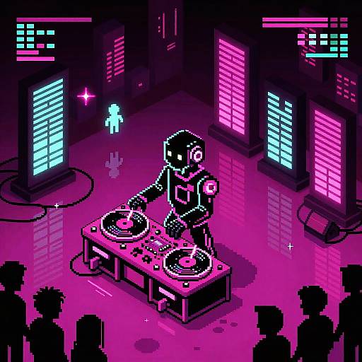 Pixel Art Cybernetic Emcee in Neon Dojo