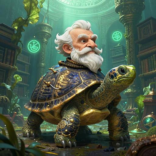 Elderly Tortoise Alchemist in Sunken Library
