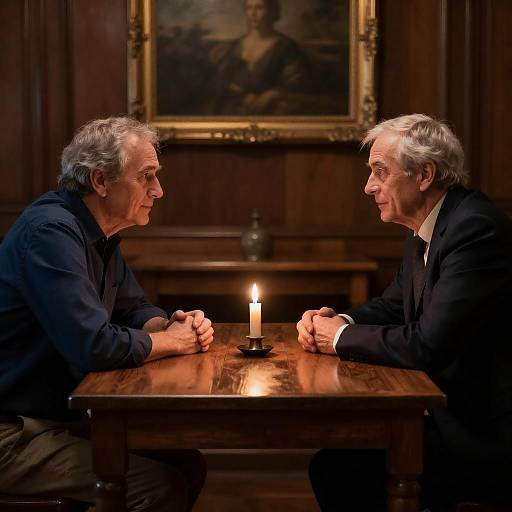 Candlelit Conversation Between Two Elders