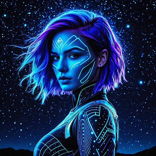 Futuristic Neon Cosmic Woman Portrait