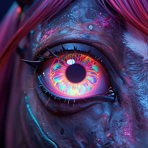 Neon Cyberpunk Surreal Horse Eye