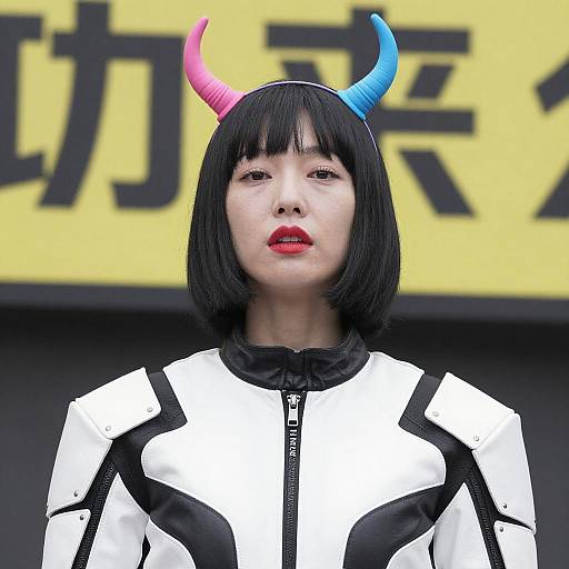 Futuristic Asian Woman with Horn Headbands