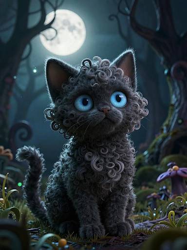 Spooky Stylized Cat in Haunted Forest