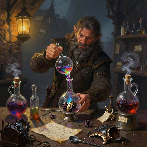 Halfling Alchemist in Foggy Medieval Port