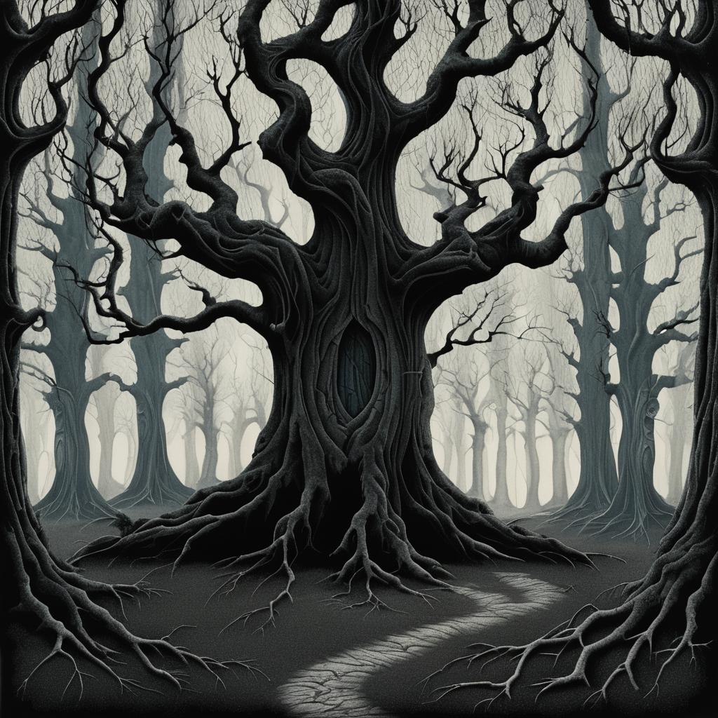 Eerie Ancient Tree in Haunted Forest