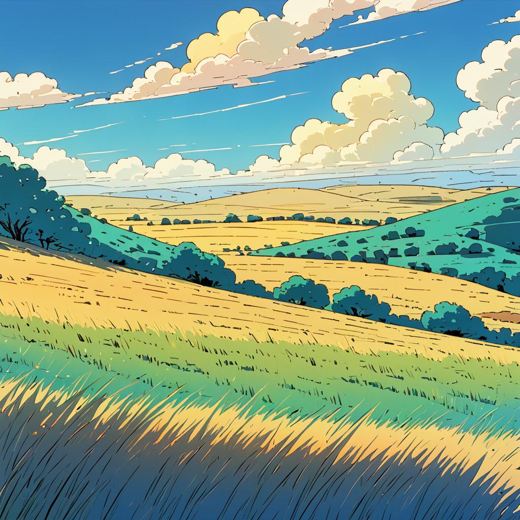 Vibrant Wind-Swept Steppe in Cel Shading