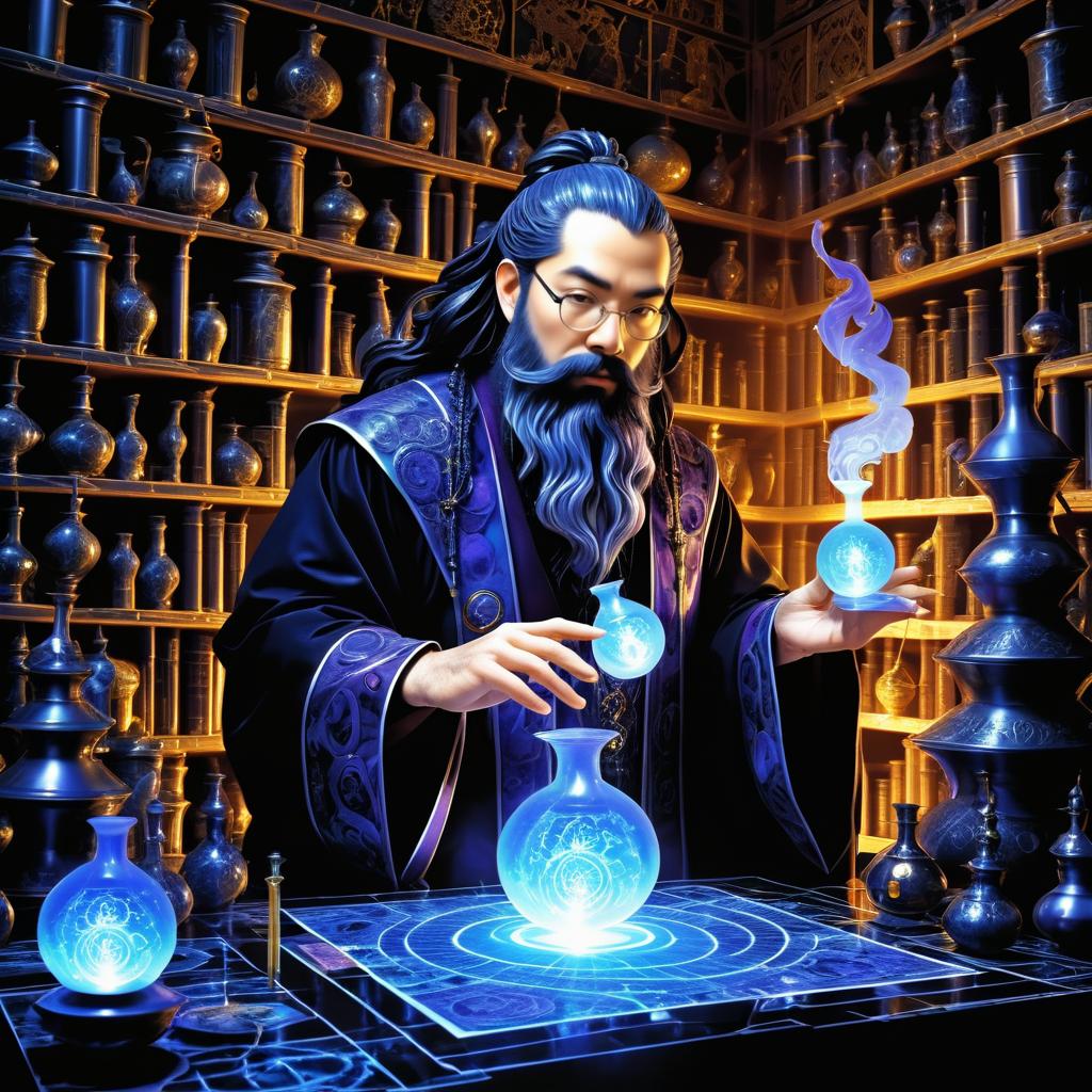 Surreal Alchemist in a Dimly Lit Lab