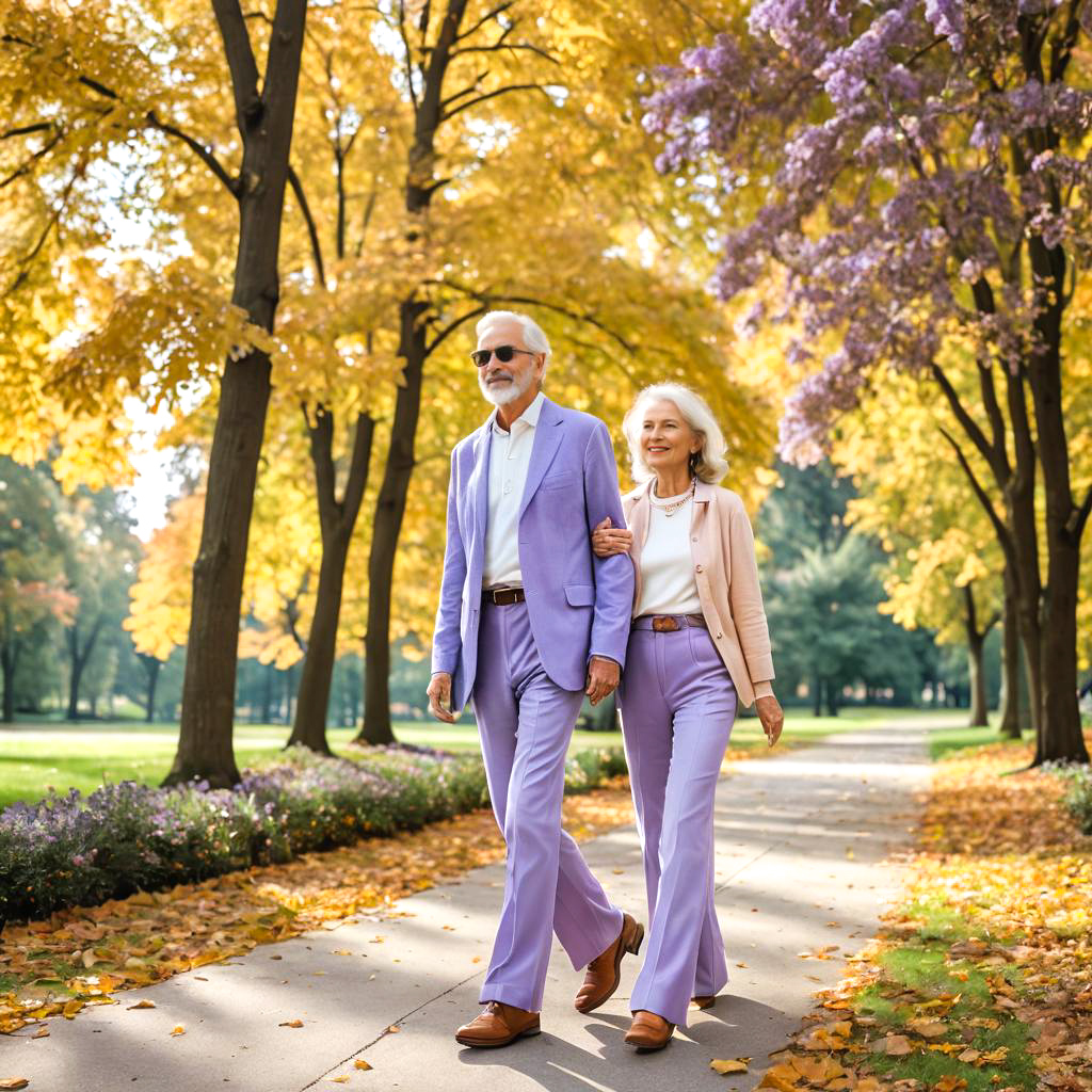 Autumn Stroll: Retired Couple in Lavender