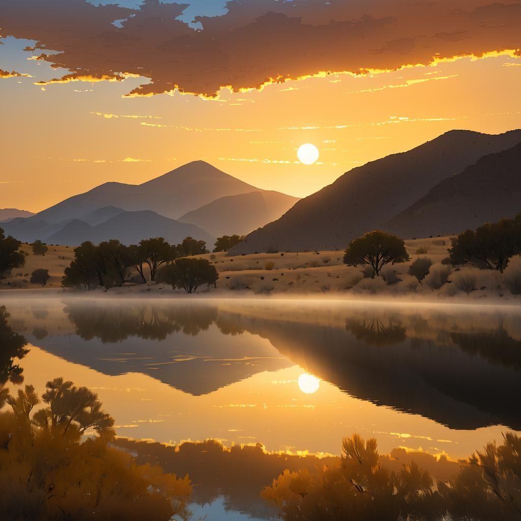 Misty Foothills at Golden Sunset