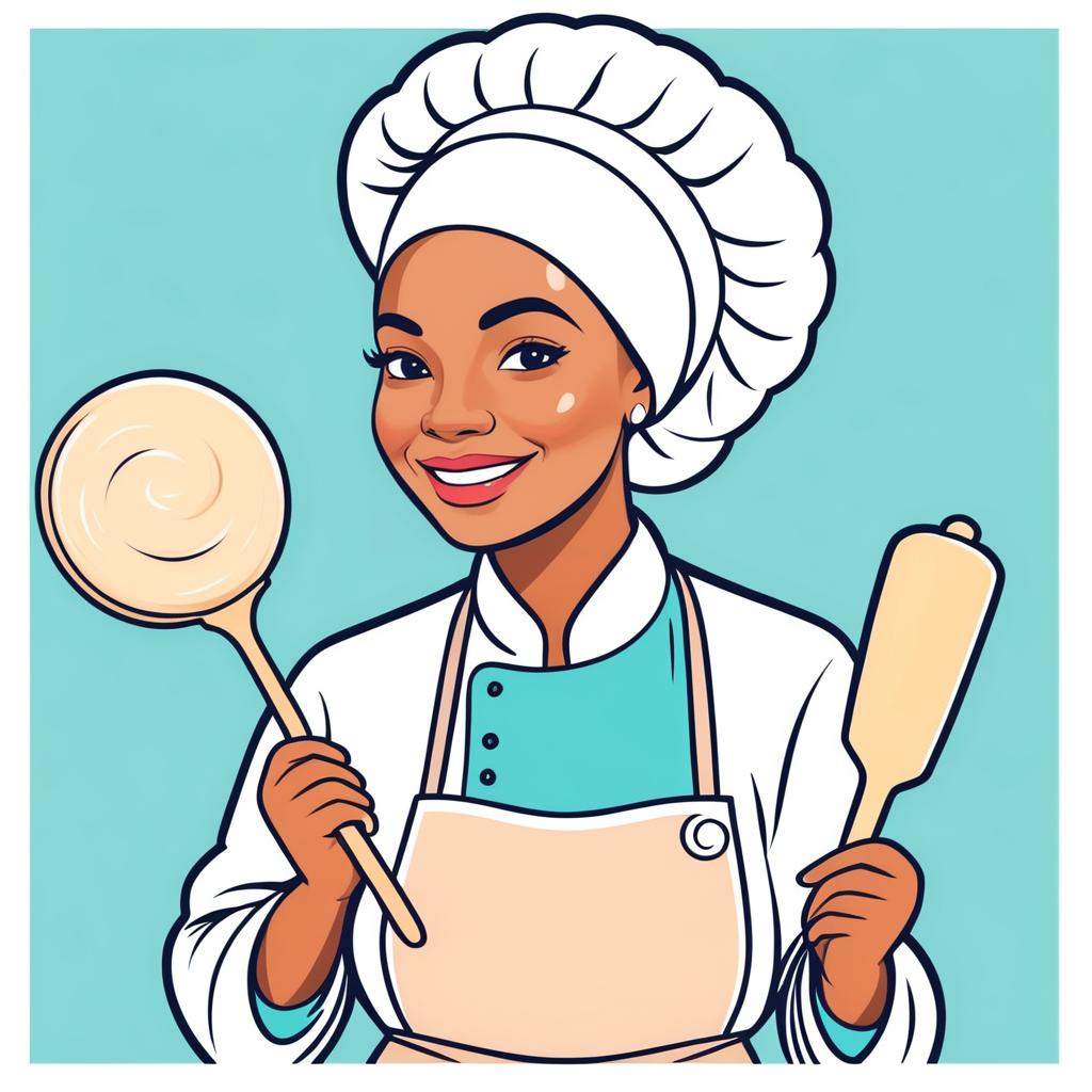 Cheerful Baker Woman Line Art Design