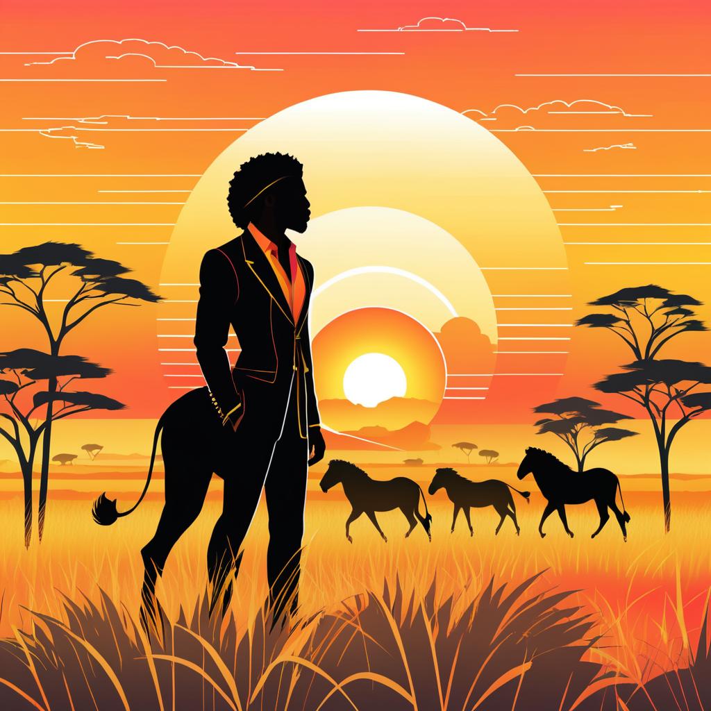 Elegant Lion Man in African Sunset