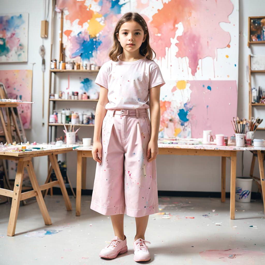 Youthful Girl in Art Studio with Pastels