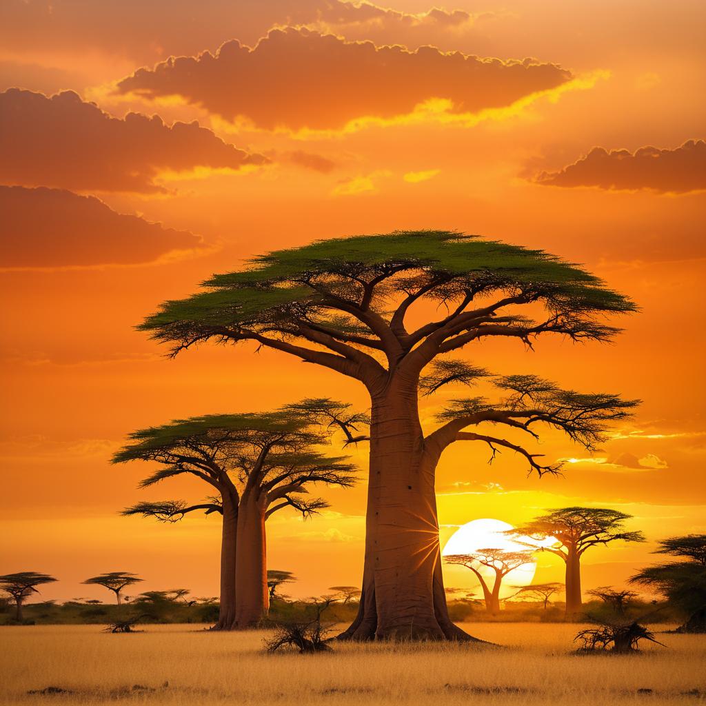 Vibrant Baobab Sunset in Tanzania