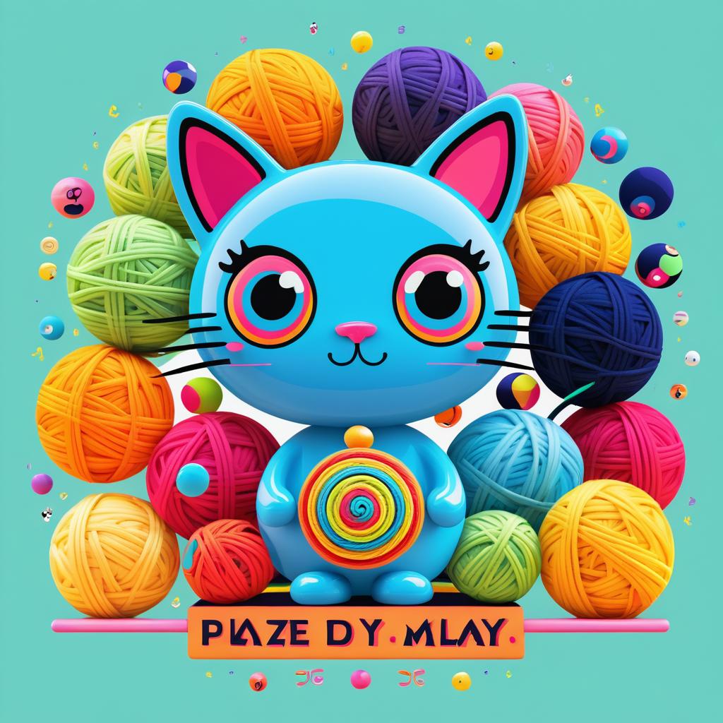 Playful Cat Logo with Bright Yarn