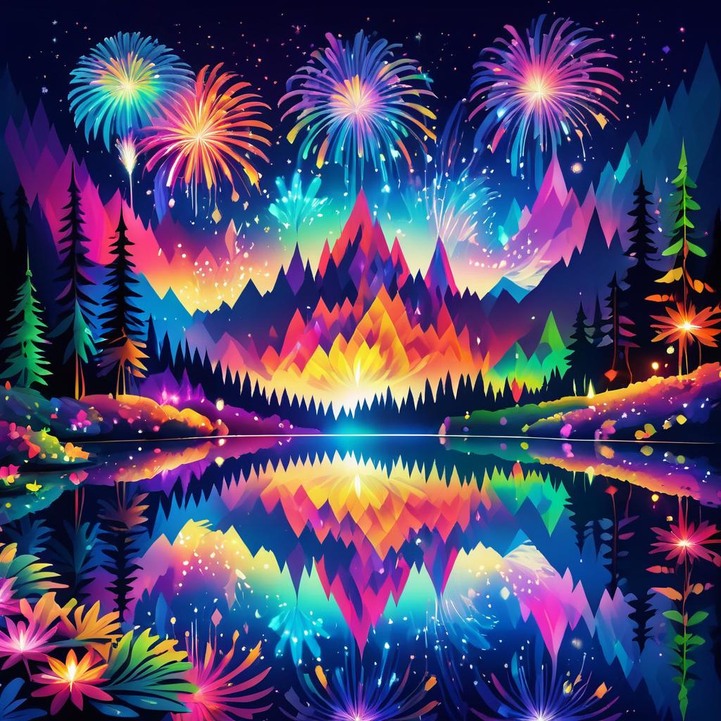 Enchanting Mountain Fireworks at Night