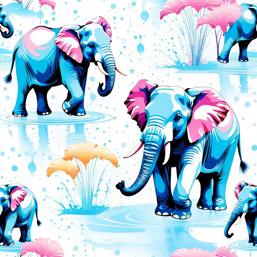 Cheerful Elephants Splashing in Soft Colors