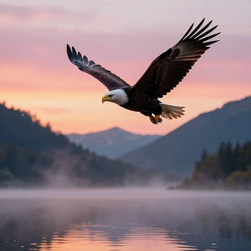 Majestic Bald Eagle Over Alpine Lake