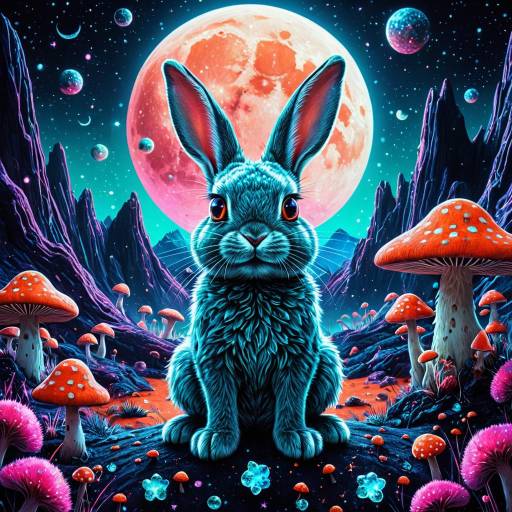 Alien Rabbit on Surreal Moon Landscape