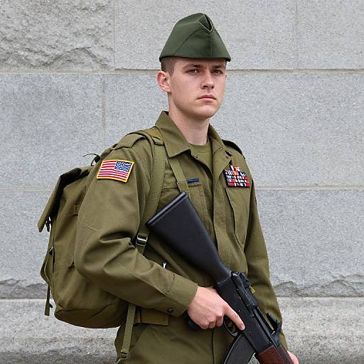 Young Soldier in Olive Drab Uniform