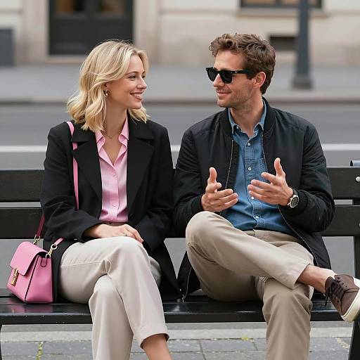 Casual Urban Duo on a Bench