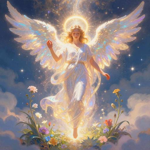 Radiant Celestial Angel Above Clouds