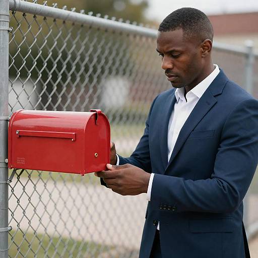 Focused Man with Red Mailbox